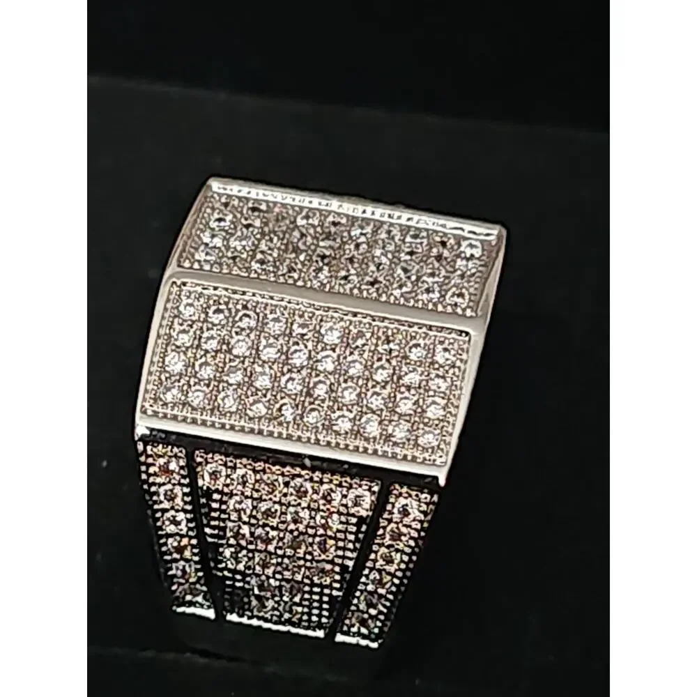 Size 8 White Gold-Plated brass Men's Ring Pavé CZs